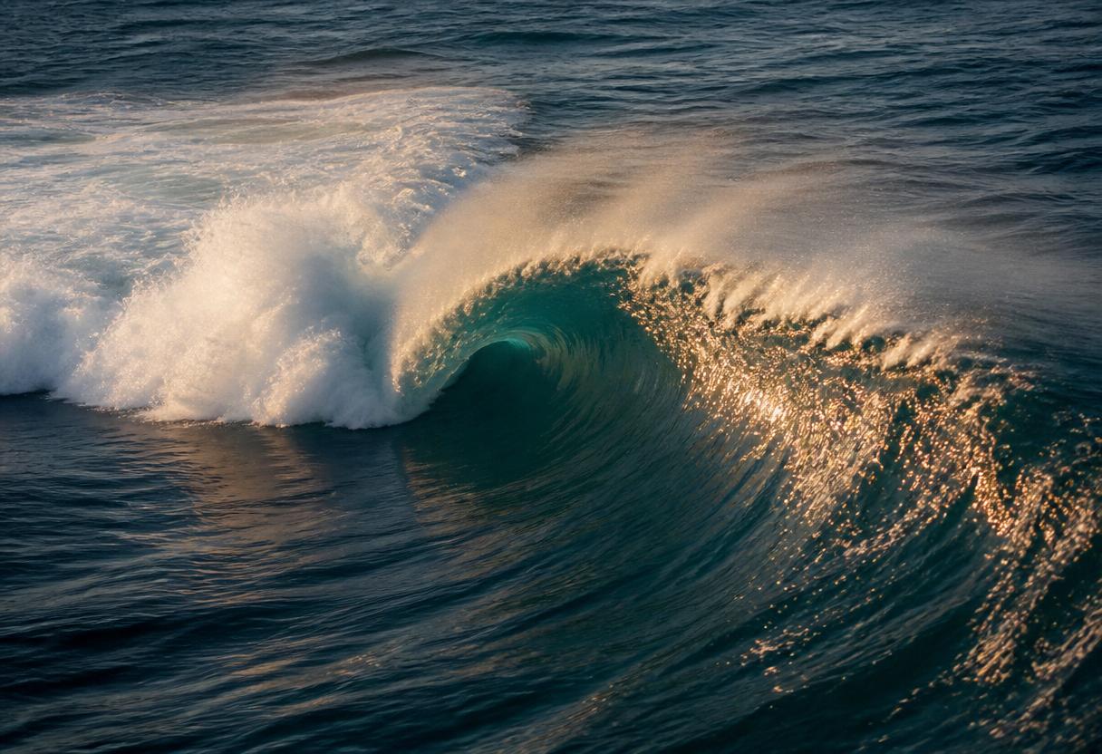 Ocean wave in golden light