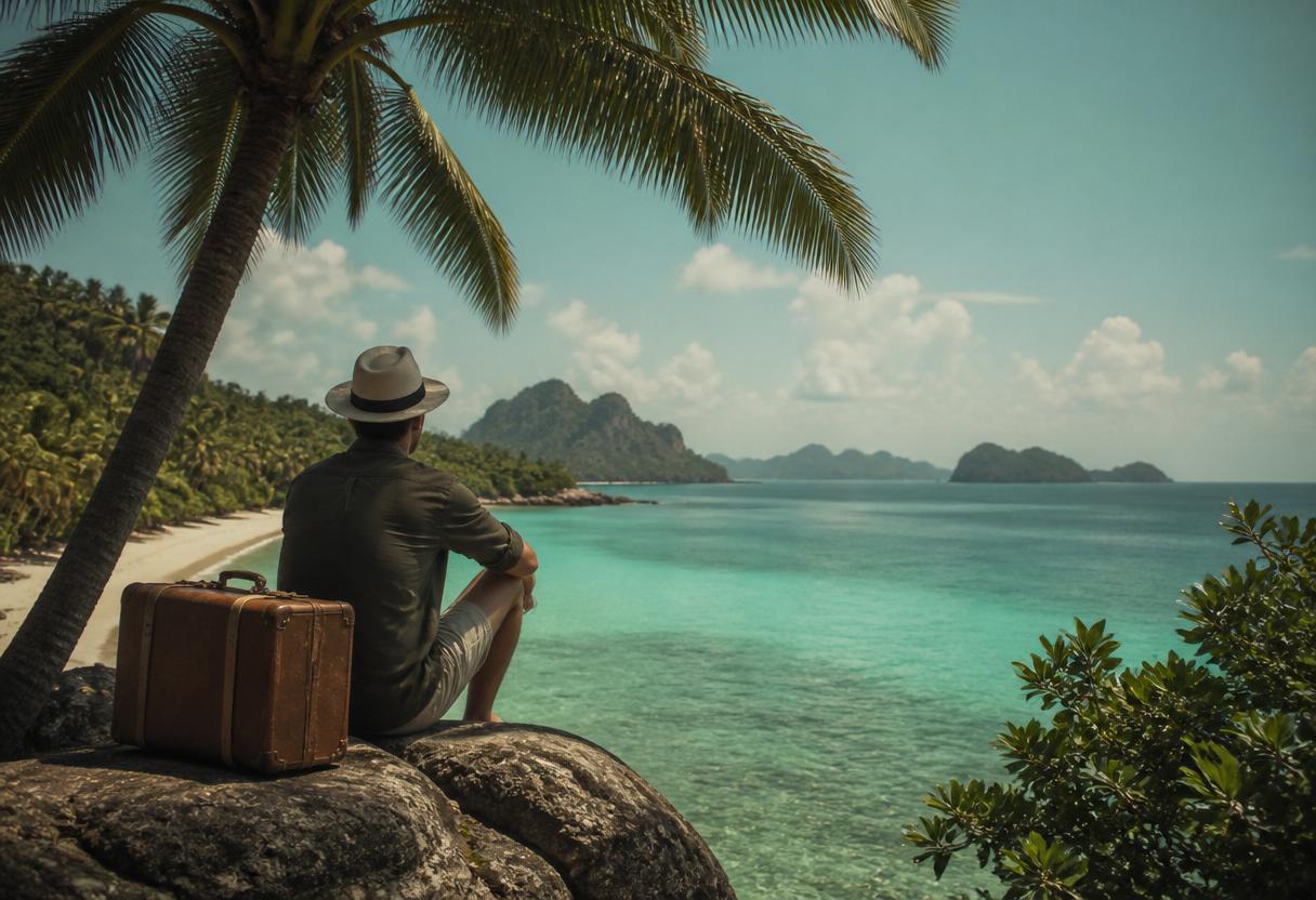 Traveler on a tropical beach